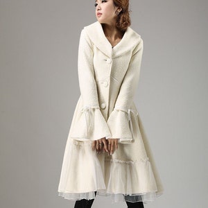 Swing White wool coat, winter wedding coat, wool coat for women, party coat, coat with lace, warm coat, dress wool coat, fashion coat 0725 white-725