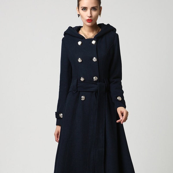 Wool coat women, Long wool coat, Winter Coat, Overcoat, Blue wool Coat, Womens coats, Military Coat, double breasted coat, trench coat 1114#