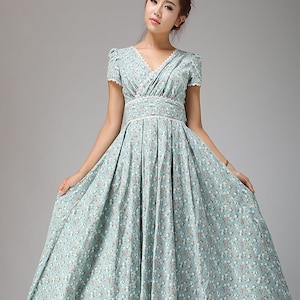 Empire Waist Linen Maxi Cottagecore Dress, Modest Linen Dress, Wrap ...