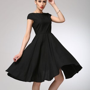 Little Black Dress, Knee Length Swing Dress, Cap Sleeve Modest Party ...