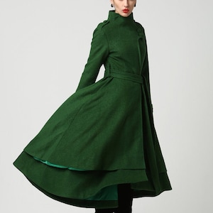 Asymmetrical Wool Coat in Green, Long Wool Coat, Gothic Coat