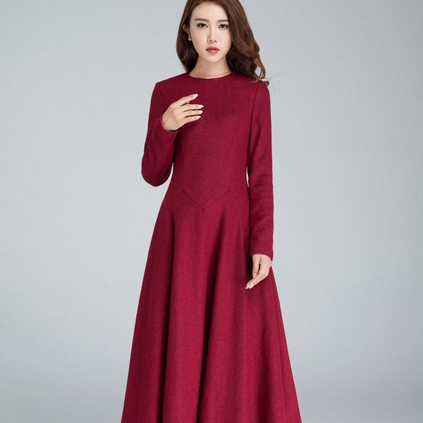 Wool dress Vintage, womens dresses casual, Red dress women, Midi winter dress, fall dress for women, ladies dresses, fitted dress 1618#
