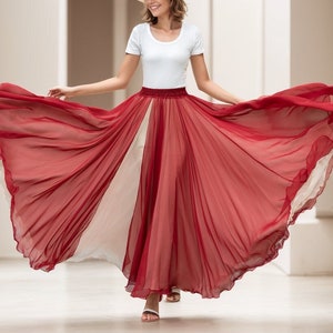Red Long Chiffon Maxi Skirt Women, Swing Full Circle Skirt, Boho Maxi Skirt, Elastic Waist Chiffon Skirt, Plus Size Skirt, Xiaolizi 5151 Red Long Chiffon Maxi Skirt Women, Swing Full Circle Skirt, Boho Maxi Skirt, Elastic Waist Chiffon Skirt, Plus Size Skirt, Xiaolizi 5151