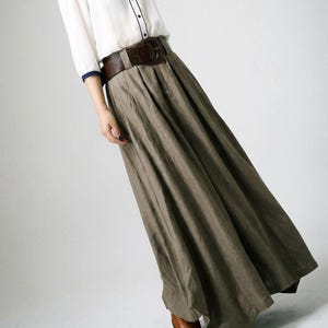 Spódnica maxi z lnu, duże kieszenie, asymetryczna długa spódnica, szyta na miarę, Xiaolizi 0905#