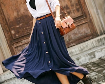 Linen Skirt, Long Skirt, Maxi Skirt, Navy Blue Skirt, A-line Linen