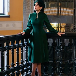 Vintage Inspired Green Midi Wool Dress 3385 Vintage Inspired Green Midi Wool Dress 3385