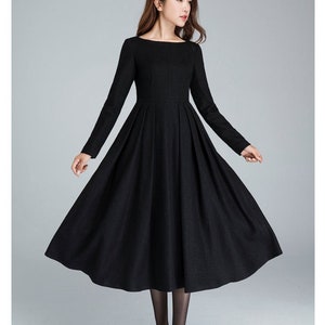 Vintage Inspired Winter Wool Dress Women, Mandarin Collar Vintage Inspired Winter Wool Dress Women, Mandarin Collar