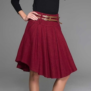 Winter Asymmetrical Wool Skirt Women, Pleated Wool Midi Skirt, Skater Skirt with pocket, Wool Circle skirt, Retro Grey Skirt XiaoLizi 0359 2-wine