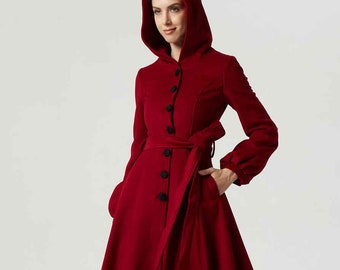 Red hooded winter coat Clearance