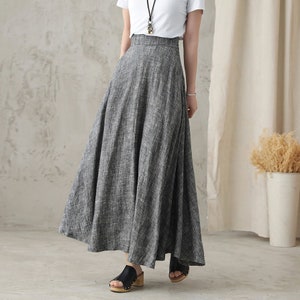 Long Linen Skirt, Grey Linen Maxi Skirt with pockets, A Line Full Skirt, Women's Summer Autumn Skirt, Minimalist skirt, Custom skirt 2822 image 3