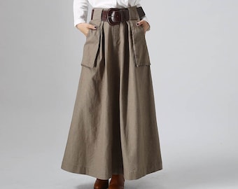 A Line Maxi skirt with big pocket, Long Linen skirt, Linen skirt, fall skirt, high waist skirt, Autumn winter skirt, Classic skirt 0820#