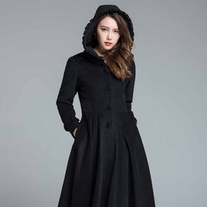 Wool coat, Wool Coat winter, Hooded wool Coat, Vintage inspired Wool Swing coat, Womens coats, Custom made coat, mod clothing  1649#