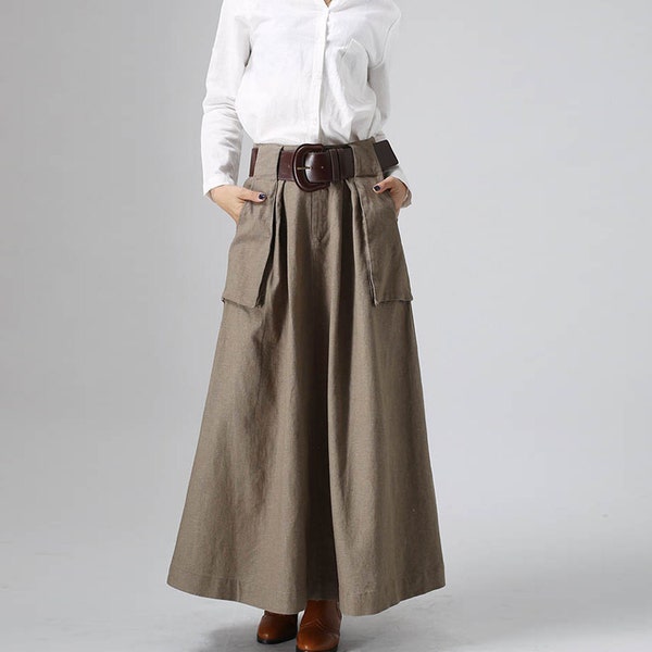 A Line Maxi skirt with big pocket, Long Linen skirt, Linen skirt, fall skirt, high waist skirt, Autumn winter skirt, Classic skirt 0820#