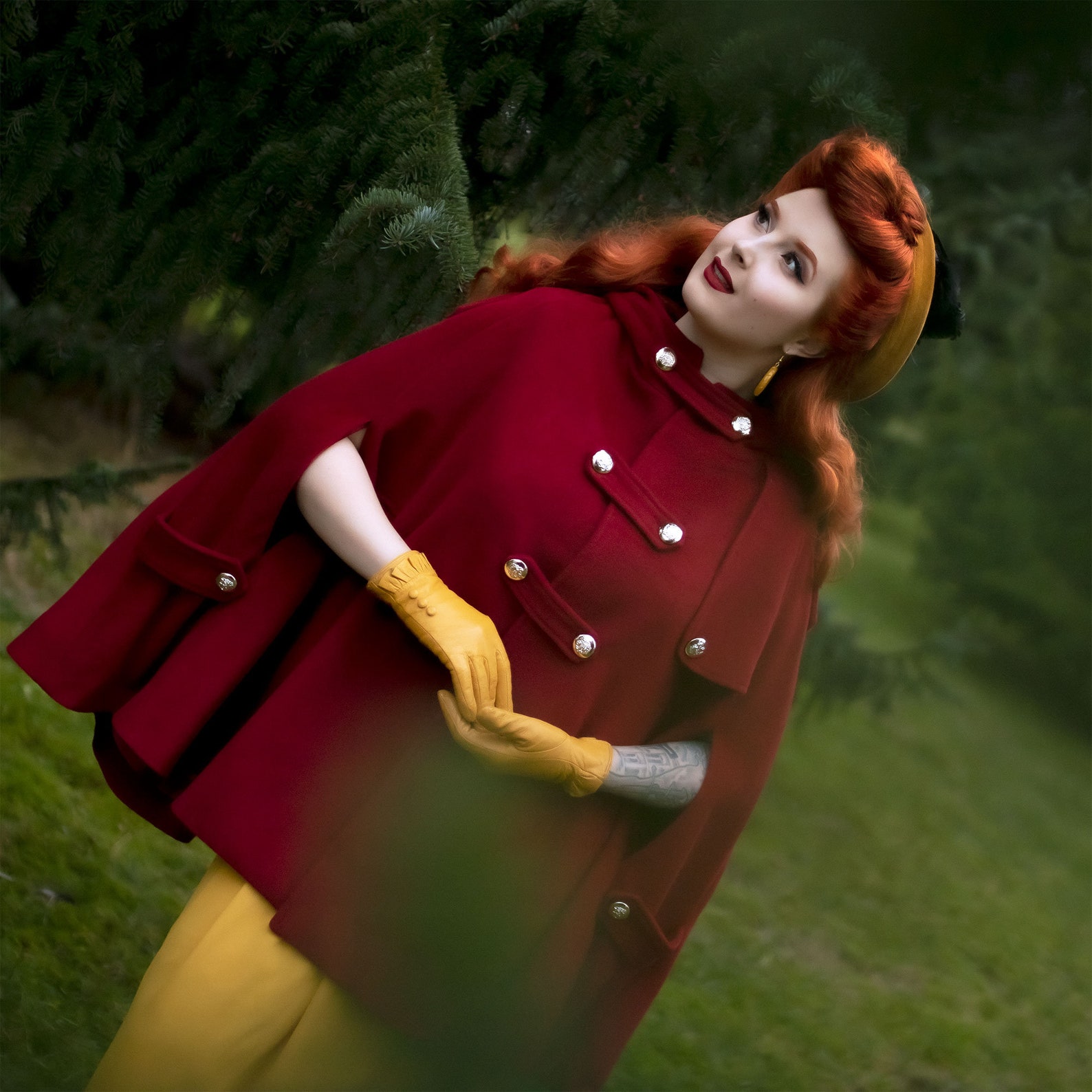 Womens wool red Cape coat with hood Hooded cape coat Wool Etsy