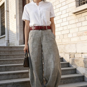 women‘s Linen baggy pants, Washed linen pants, Long linen pants, Summer pants, Loose Fitting Pants, Casual pant 0986 image 2