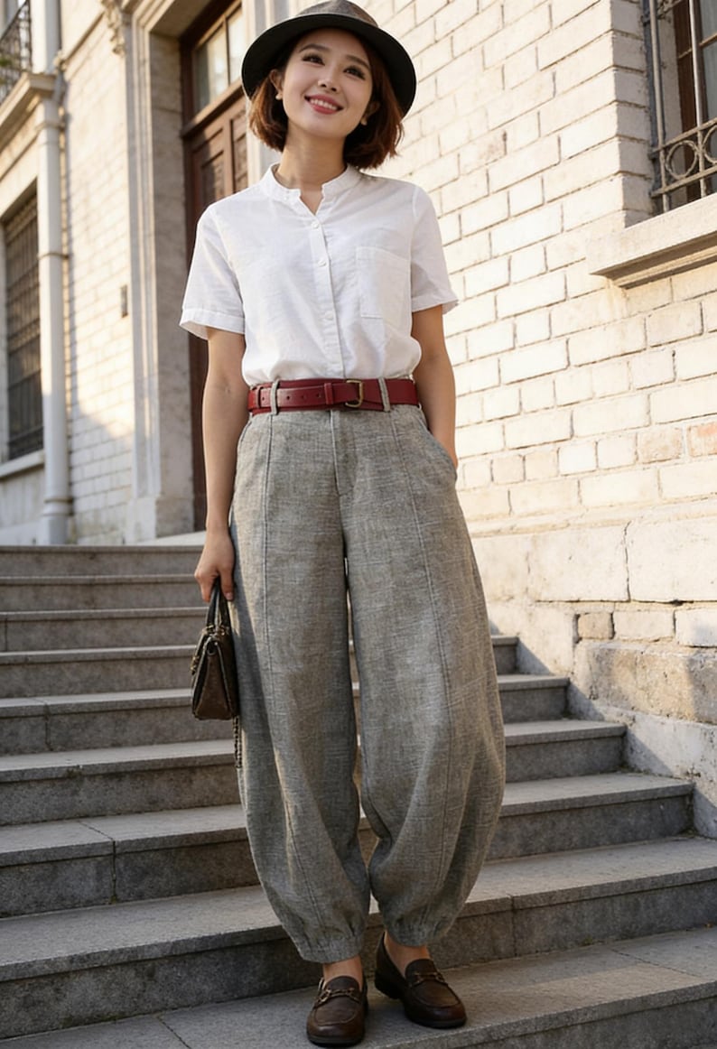 women‘s Linen baggy pants, Washed linen pants, Long linen pants, Summer pants, Loose Fitting Pants, Casual pant 0986 image 2