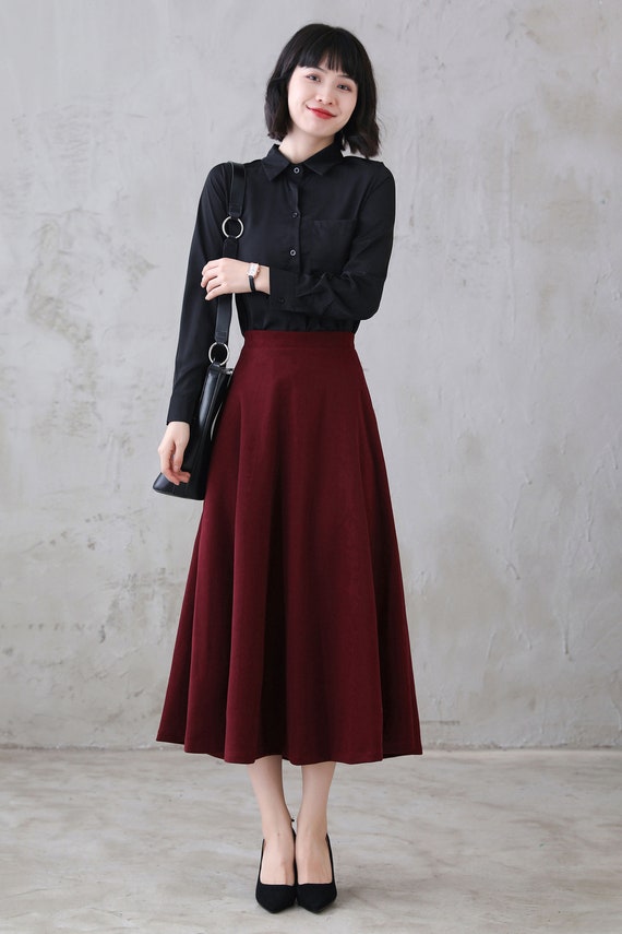Wool Skirt, Wool Midi Skirt, A Line Skirt, Vintage Inspired 1950s Midi Wool  Skirt, Women Skirts, Red Skirt, Autumn Winter Wool Skirt 3114 