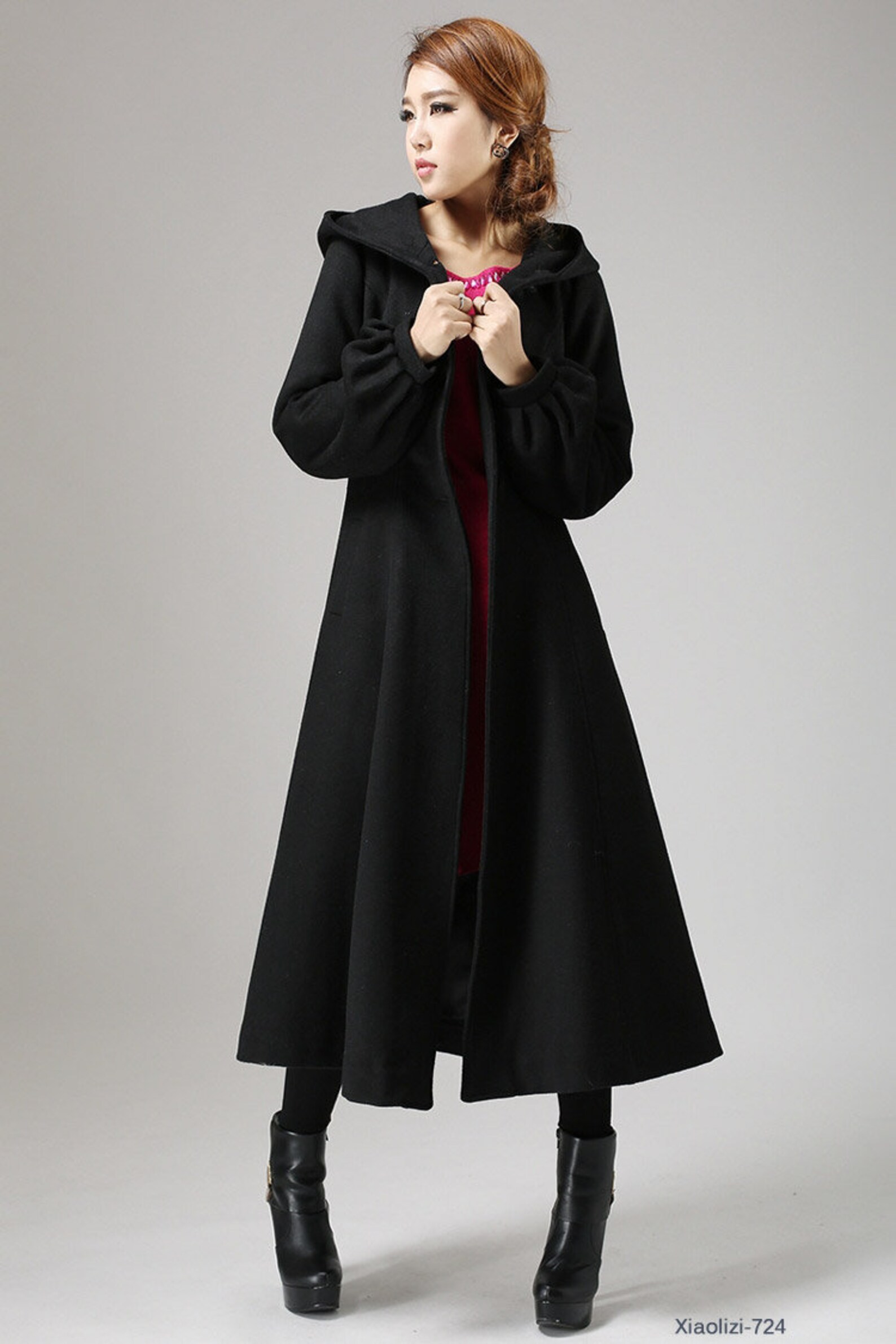 Black wool coat long trench coat womens coats dress coat Etsy