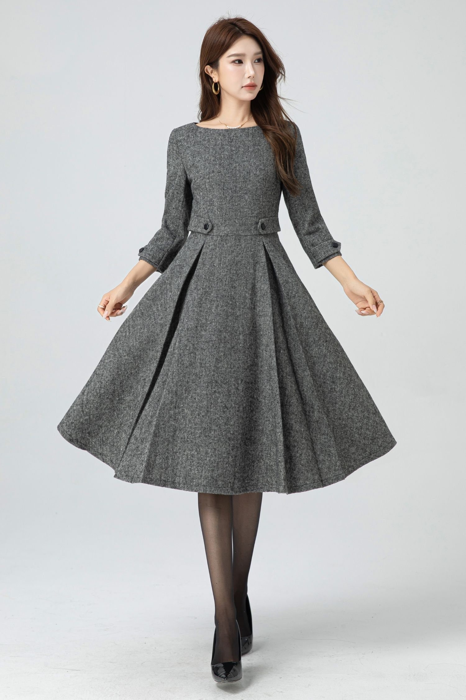 Wool Dress, Midi Wool Dress, Women's Dress, Fit and Flare Wool Dress, Midi Wool Dress, Women's Dress, Fit and Flare
