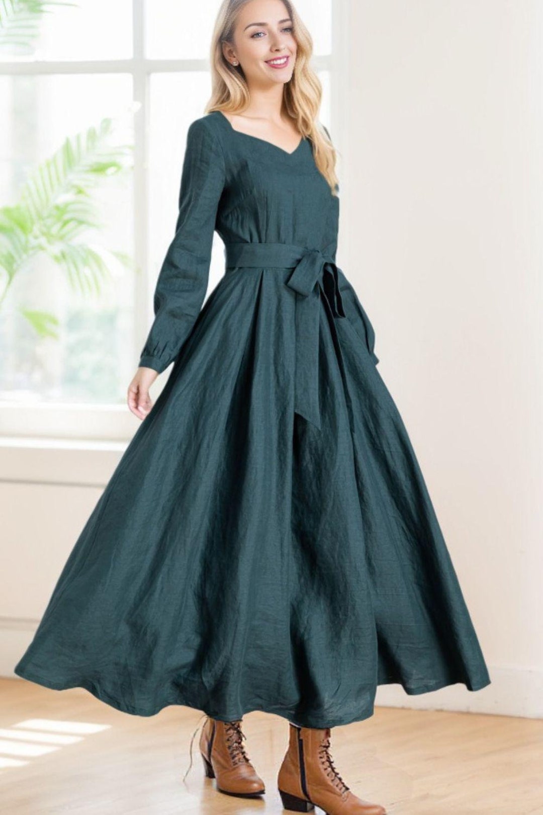 dark teal green dress Linen Autumn Maxi Color:Gold on GREEN (FEMALE) Black cotton mini corset easy sewing project Evening dress adhesive bra