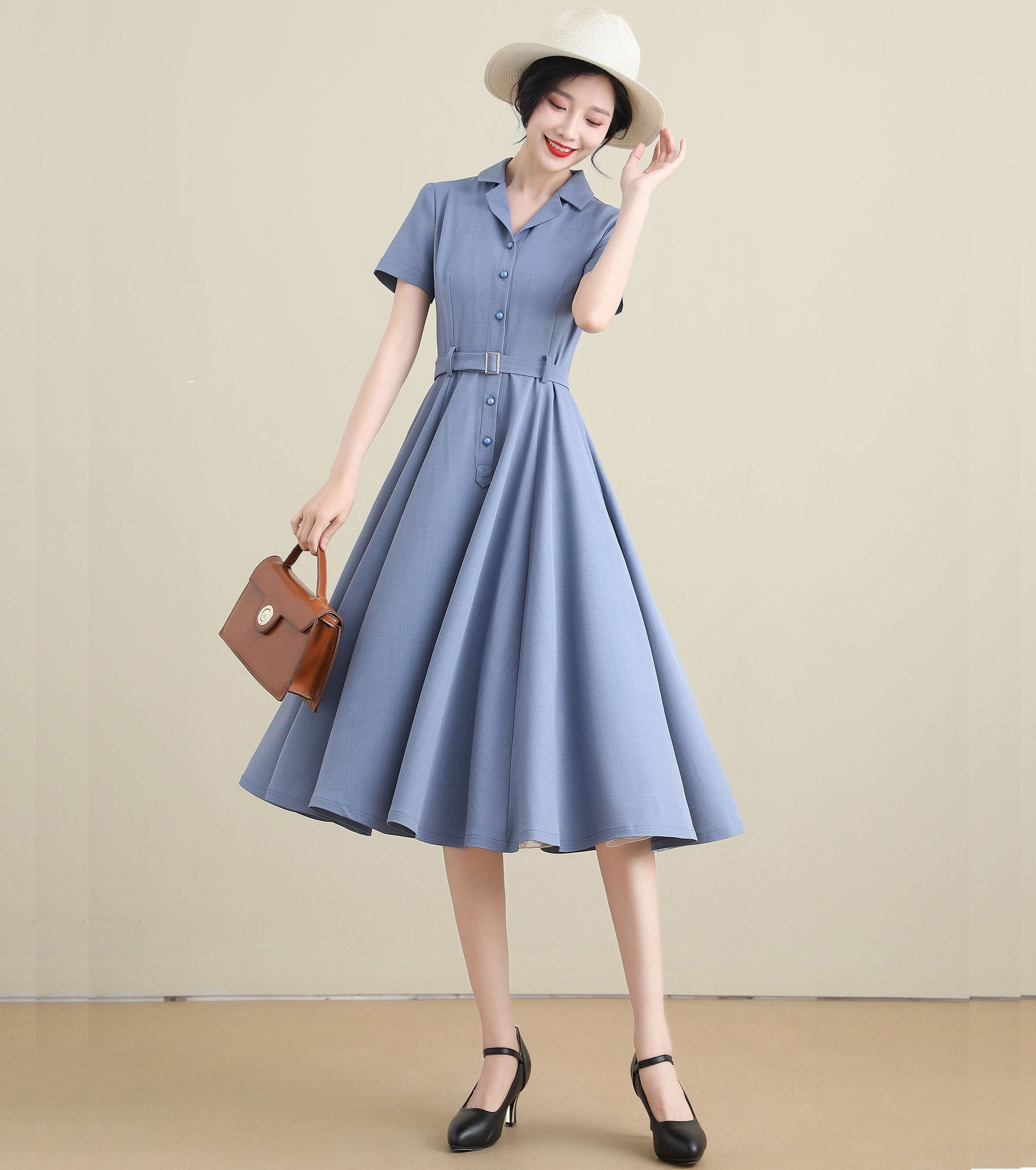 Vintage Inspired Linen Dress Women Short Sleeve Shirtwaist - Etsy