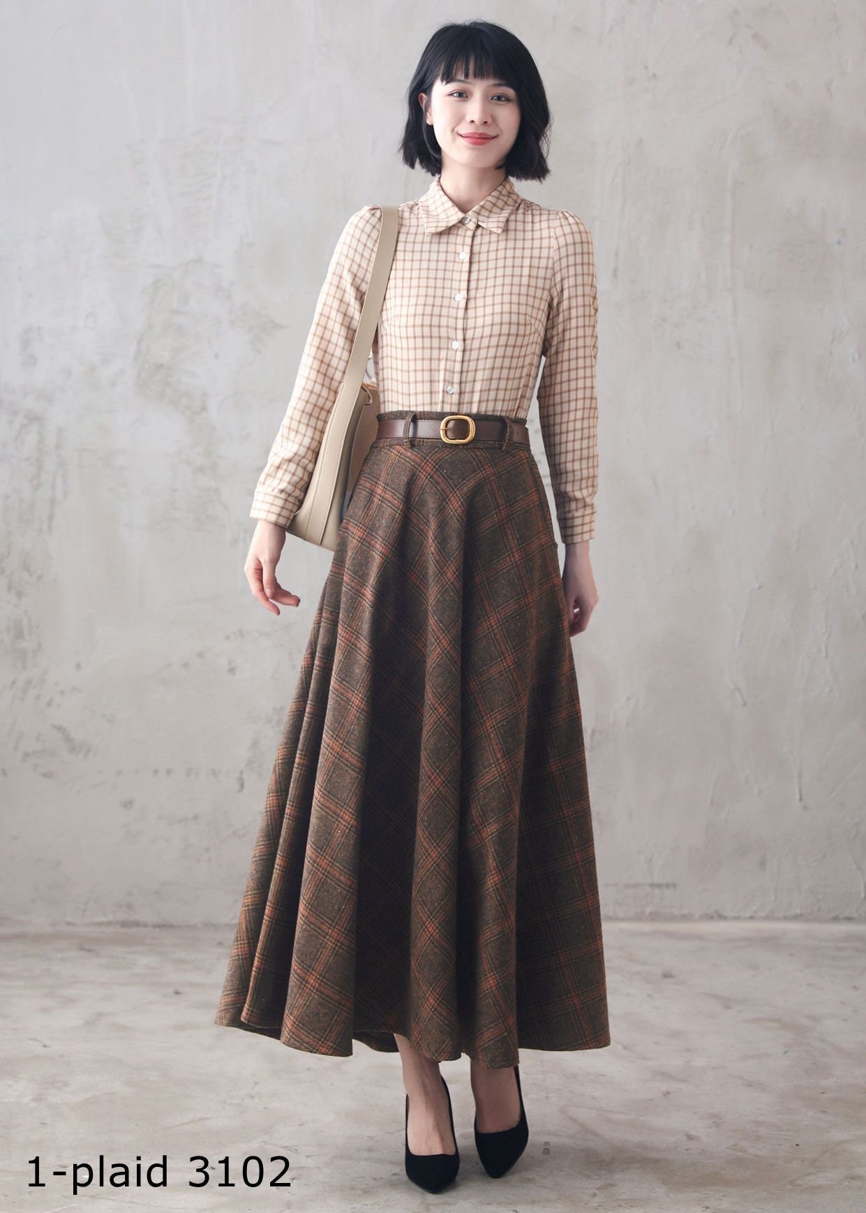 Wool Skirt, Long Wool Plaid Skirt, Tartan Wool Maxi Skirt, Vintage