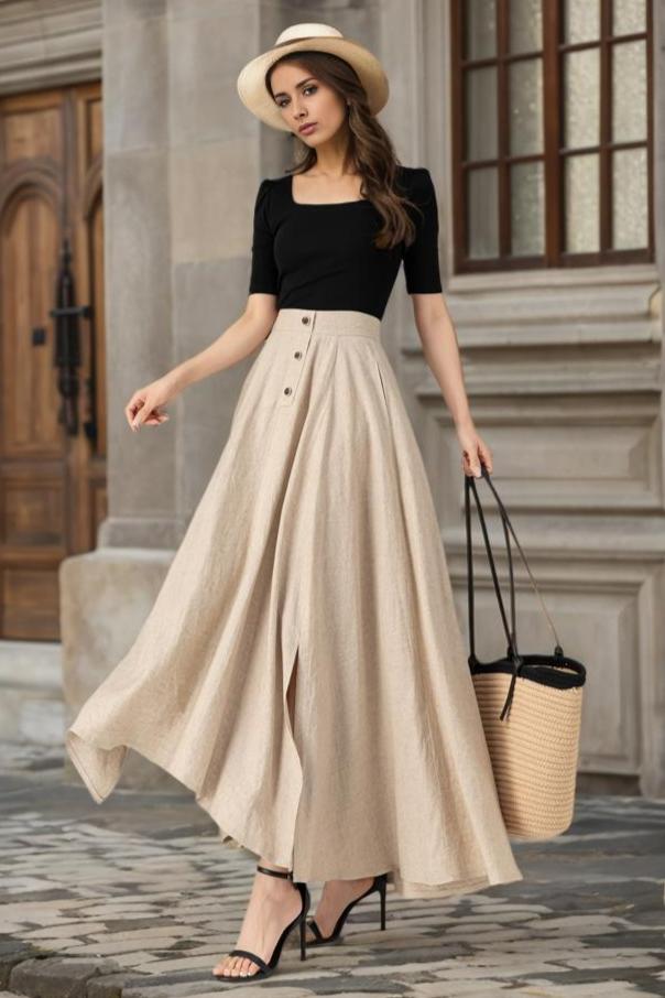 Linen Skirt, Maxi Skirt, Long Skirt, Beige Linen Skirt