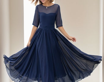 Chiffon Maxikleid, Fit and Flare Chiffonkleid, Frauenkleid, Sommerkleid, Swing-Kleid, Abschlussballkleid, Partykleid, Kleid nach Maß, Xiaolizi5143