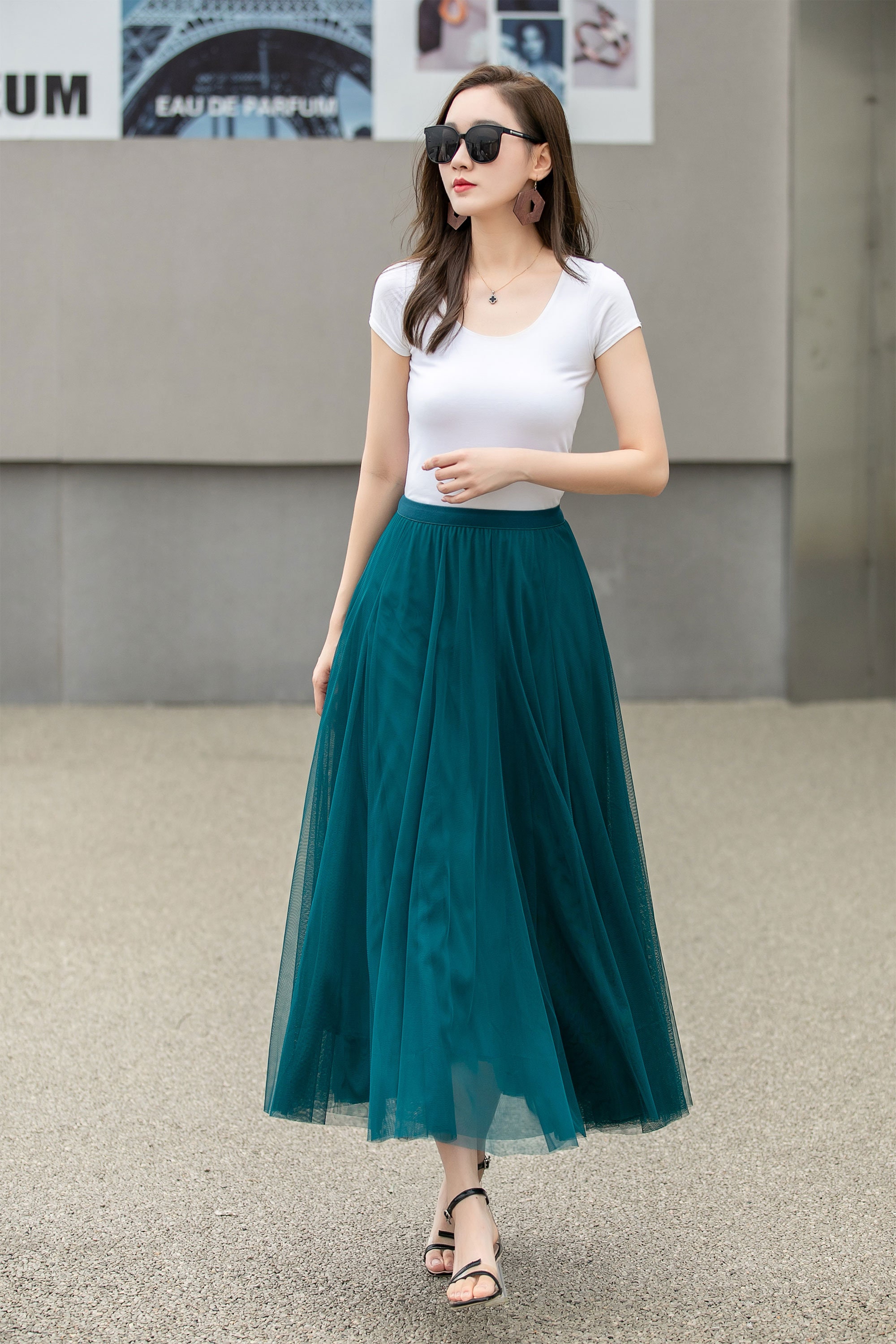 【送料&関税込】TotAme Midi Skirt Chiffon Skirt, Elastic Waist Boho Tulle Midi Skirt, Women