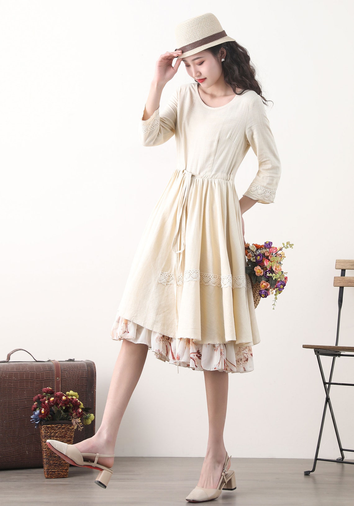 Full Size Bohemian Paisley Print Ruffle Hem Midi Dress Plus Size