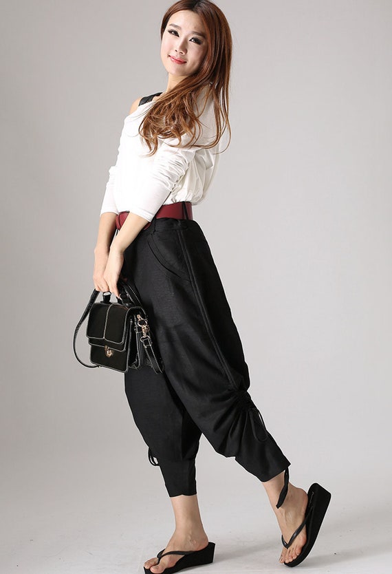 Casual Black pants woman long linen trousers 0850# Casual Black pants woman long linen trousers 0850#
