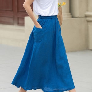 Linen skirt, Midi linen skirt, Blue linen skirt, A line skirt, Womens long linen skirt, Summer linen skirt, Custom skirt, Xiaolizi 4956 image 4