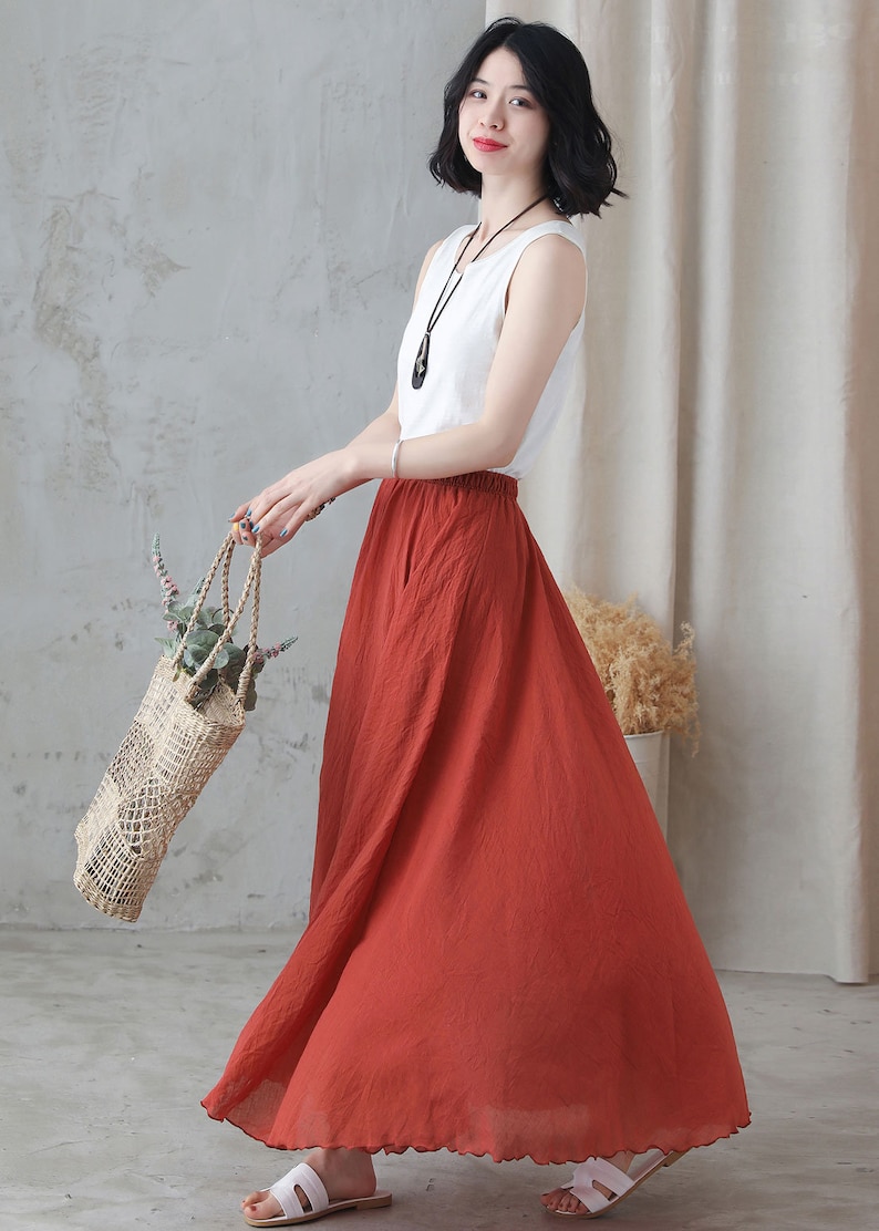 Long Maxi Skirt for Women, Bohemia Pleated Skirt, Circle Skirt, Plus Size Cotton Skirt, Retro Flowy Swing Skirt, Full Summer Skirt 2744 image 7