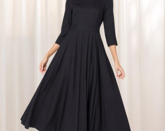 ブラックドレス、リネンドレス、マキシドレス、プリーツドレス
