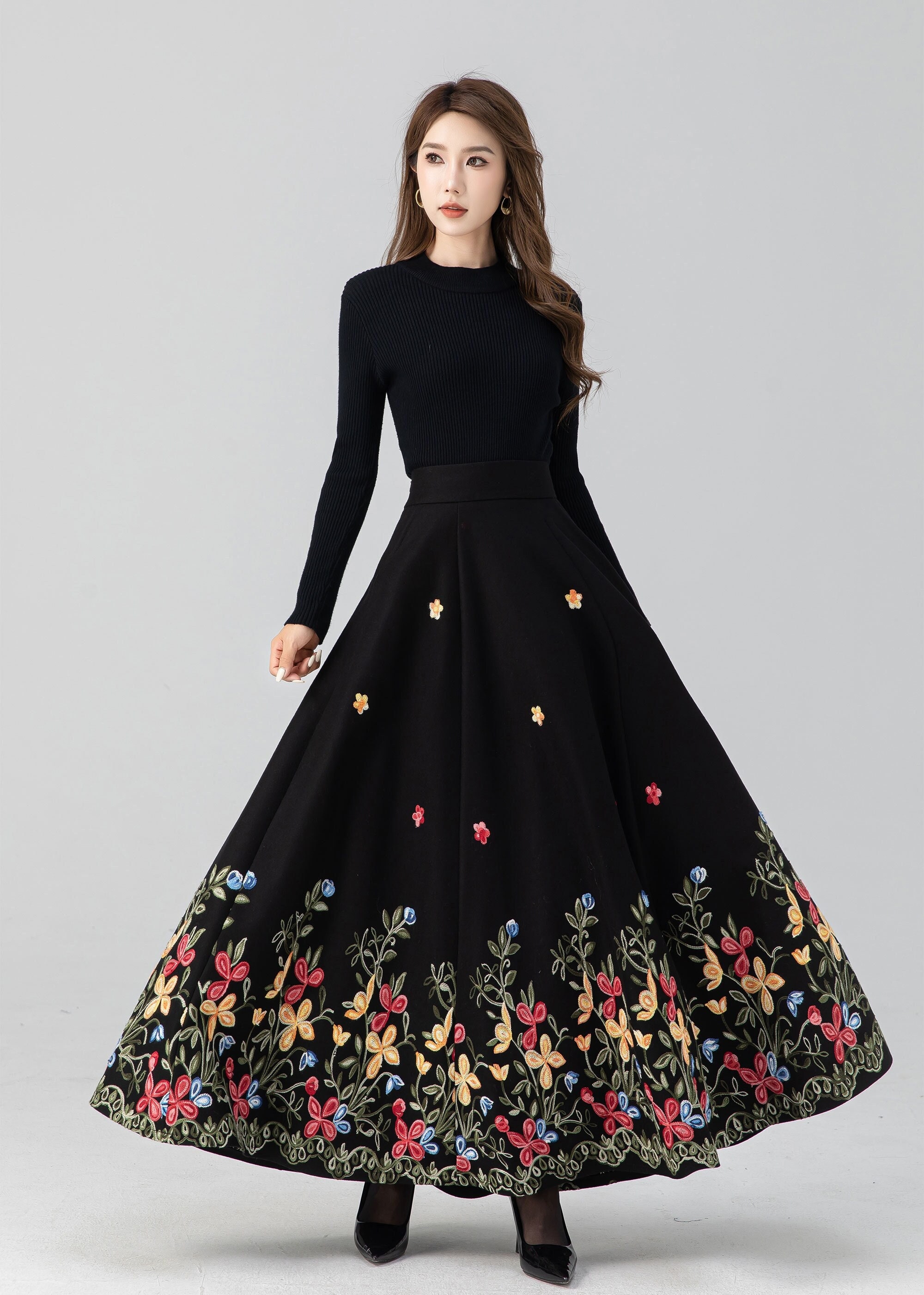 pleated A line wool Skirt in Black 1087# – XiaoLizi