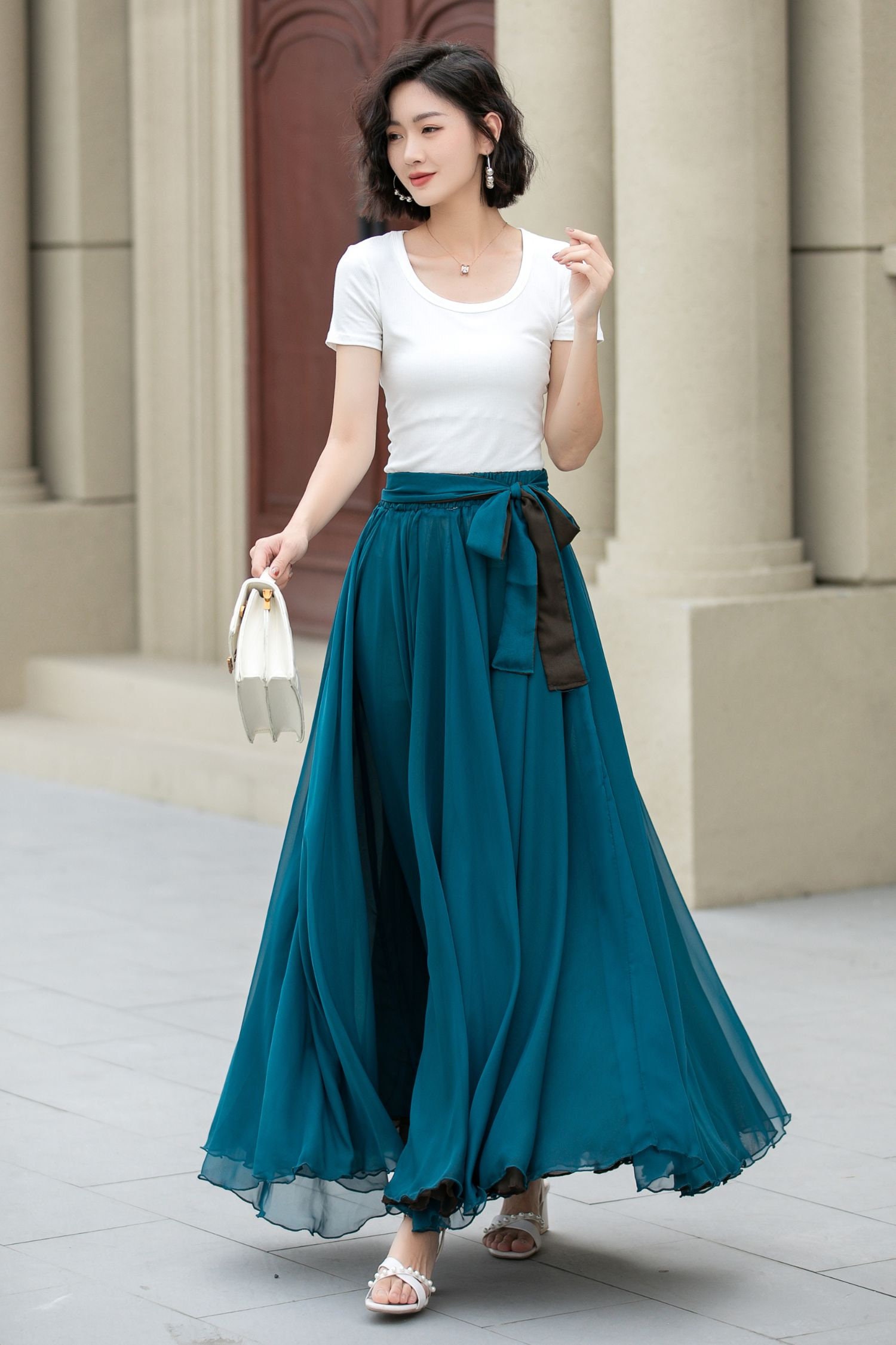 Chiffon Maxi Skirt Summer Reversible Chiffon Skirt Swing Full Circle Skirt Boho Elastic Waist Skirt With Sash Flowy Skirt Xiaolizi 5171 Etsy Canada