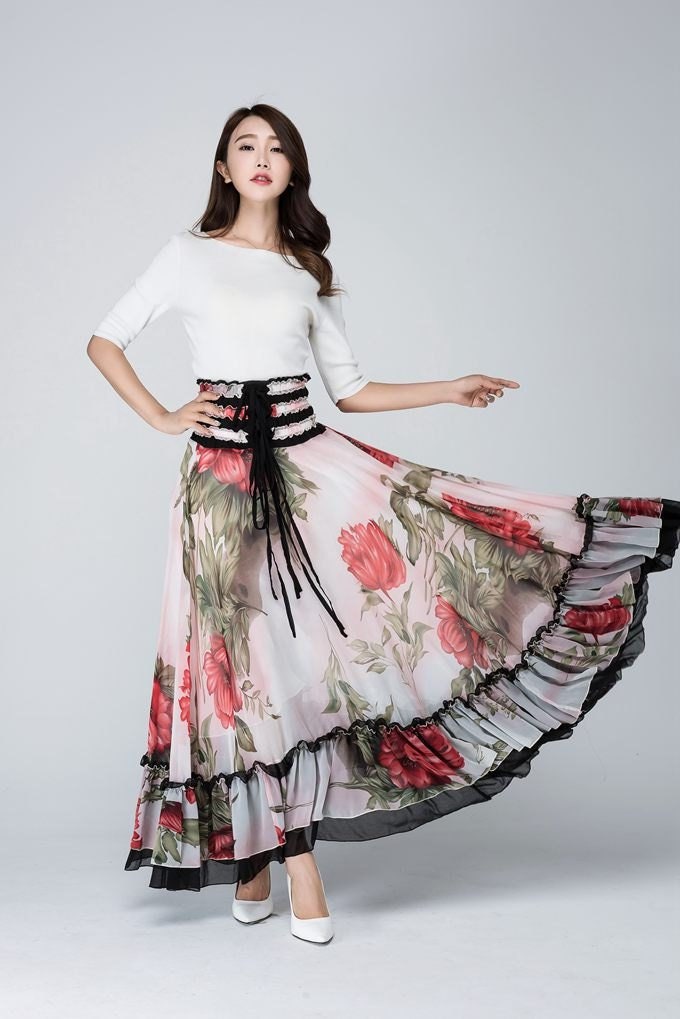Bohemian skirt dance skirt maxi skirt floral skirt elastic Etsy