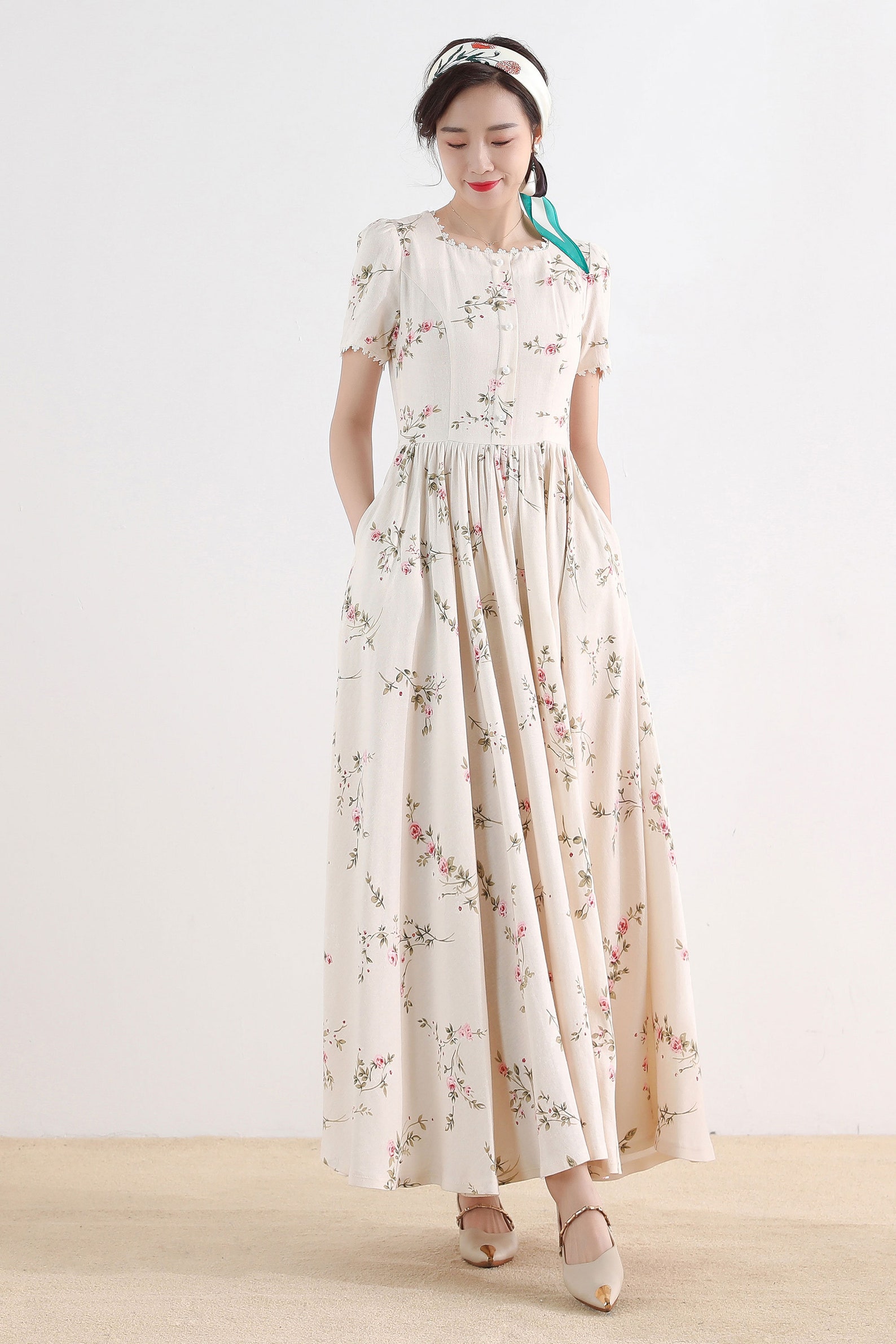 Flower Maxi Dress Cottagecore Dress Linen Dress Shirtwaist | Etsy