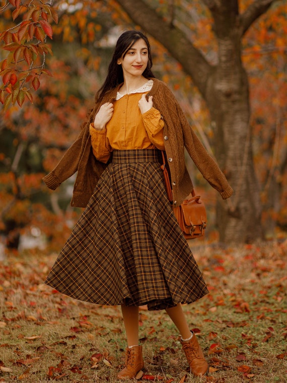 Midi Wool Plaid Circle Skirt For Women 4733 Midi Wool Plaid Circle Skirt For Women 4733
