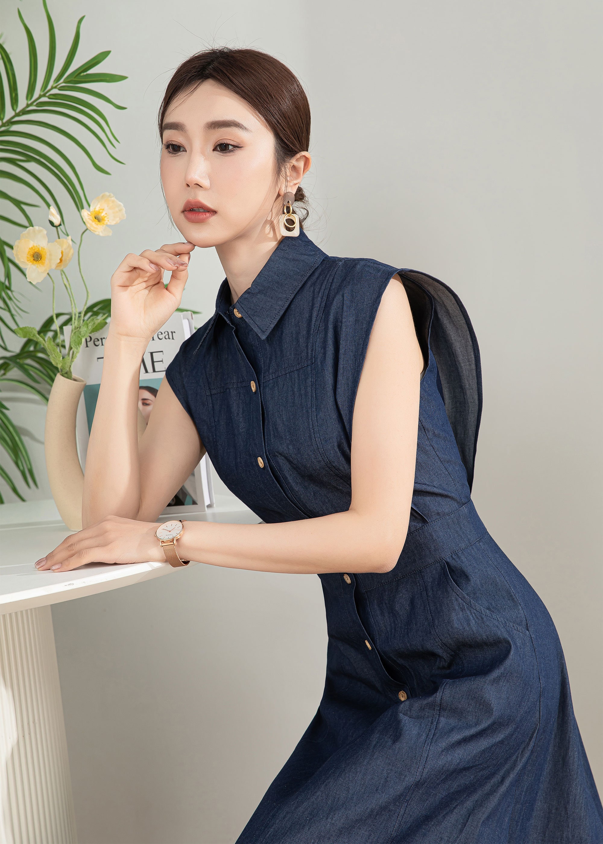 elu. Gabe dress denim ribbon Sサイズ - メルカリ