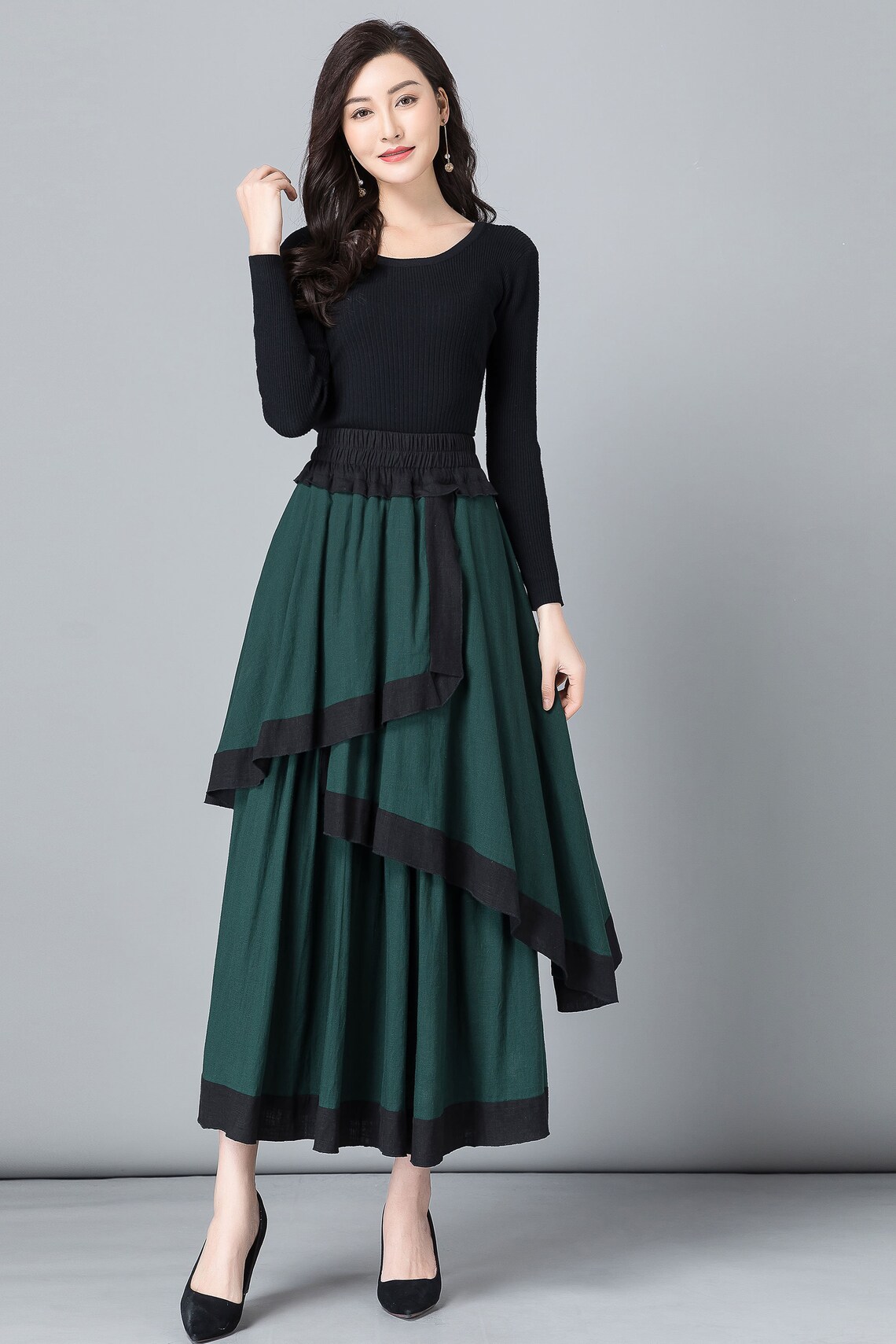 Linen skirt Green skirt Long skirt for women womens skirt | Etsy