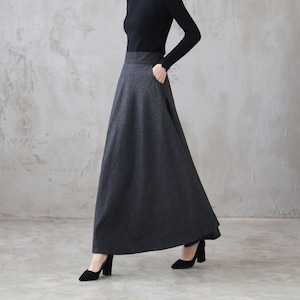 Wool skirt, Long Maxi Plaid Wool Skirt, Winter wool Skirt with Pocket, High Waist Flared Skirt, Ankle Length Full Skirt Xiaolizi 3120