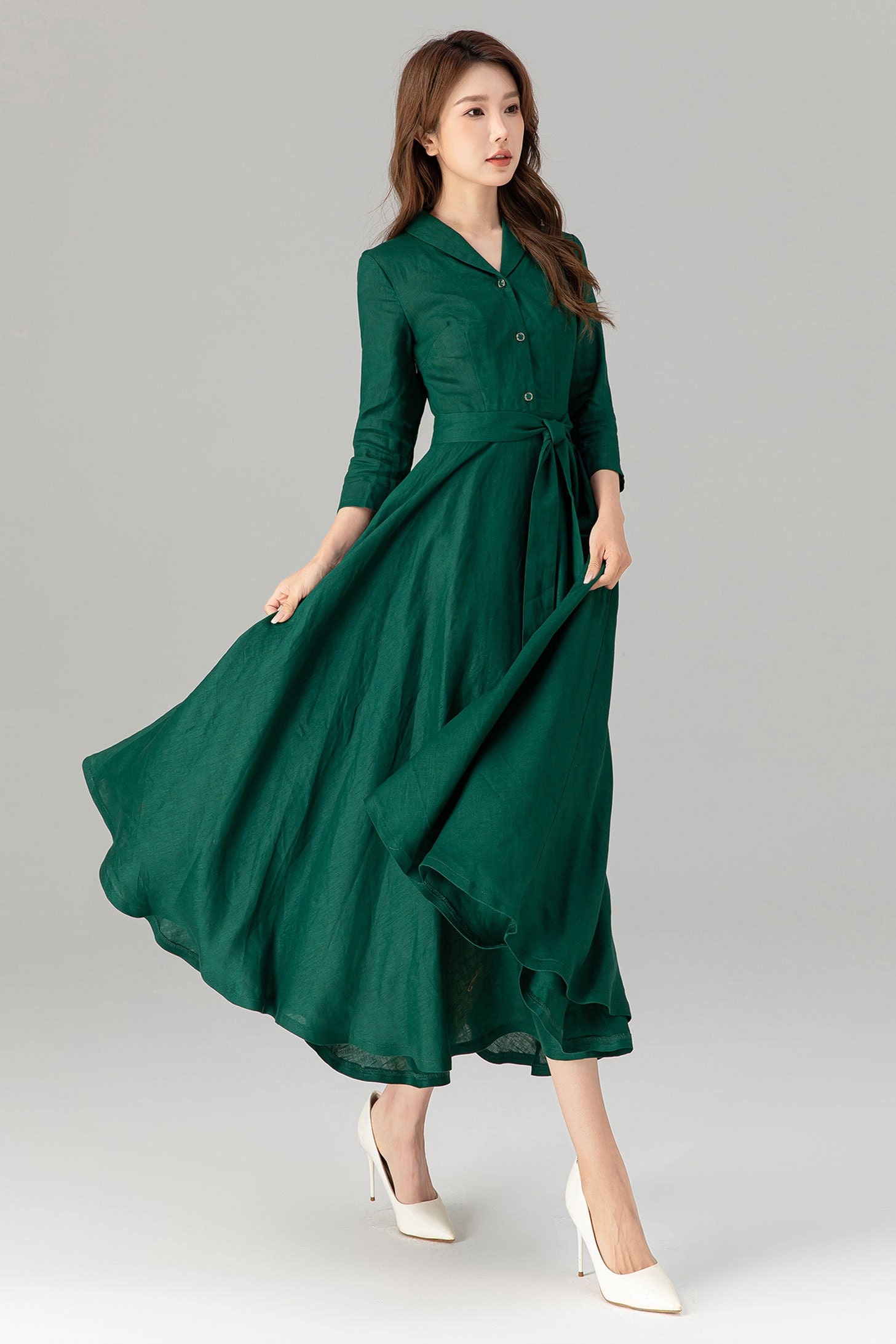 slim fit dress slacks Organic cotton oversize shirt dress in light green color – GUNTINA main image 0
