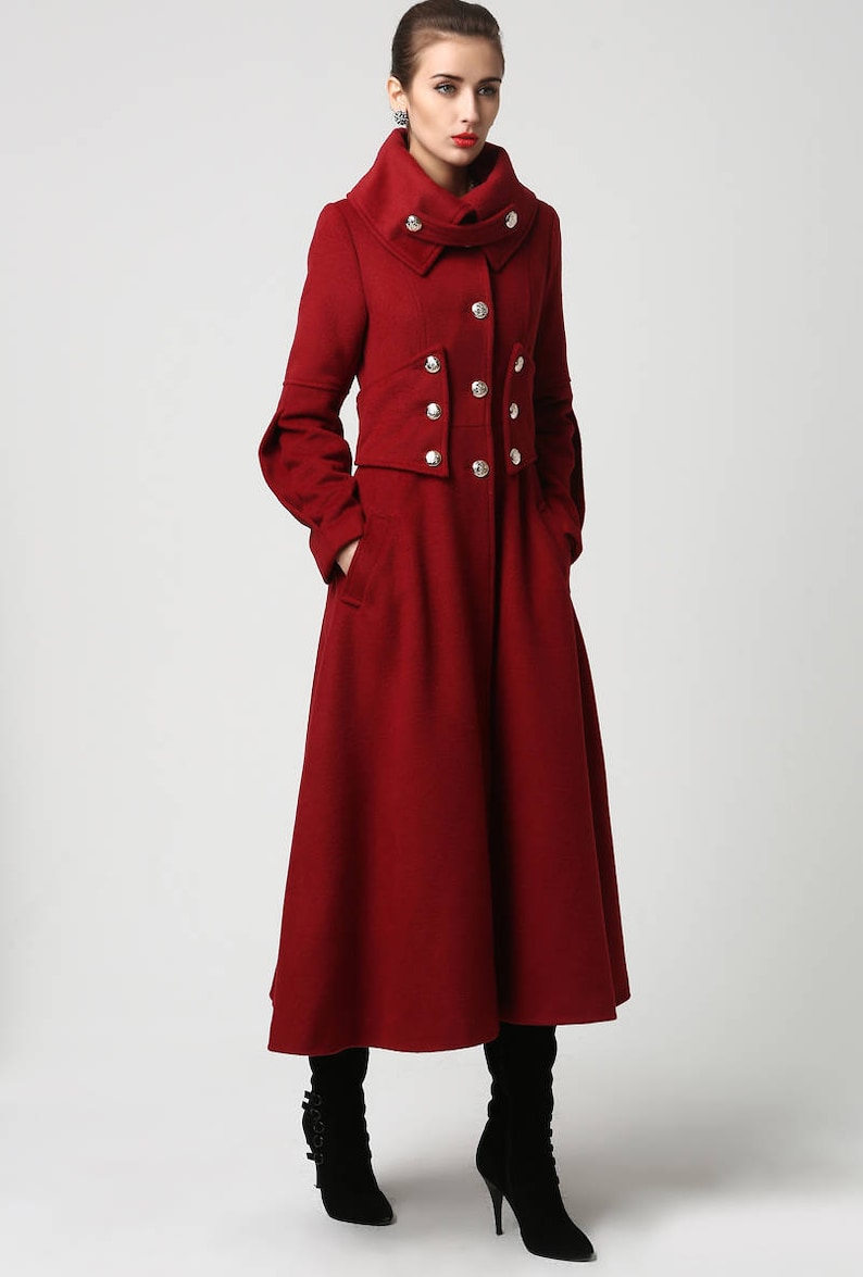 Red wool coat Long coat military Coat maxi coat Women Etsy