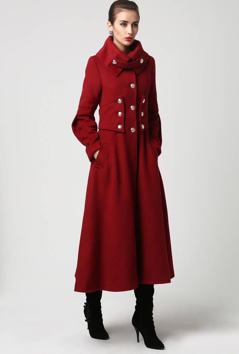 Red wool coat Long coat military Coat maxi coat Women | Etsy