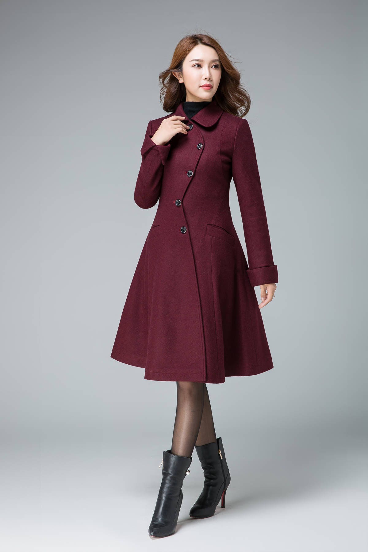 Retro wool coat coat jacket wine red wool coat wool coat | Etsy