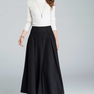 Black skirt, wool skirt, maxi skirt, skirt with pockets, womens skirts, winter skirt, pleated skirt, high waisted skirt, made to order 1631# image 6