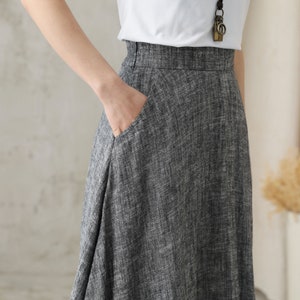 Long Linen Skirt, Grey Linen Maxi Skirt with pockets, A Line Full Skirt, Women's Summer Autumn Skirt, Minimalist skirt, Custom skirt 2822 image 6