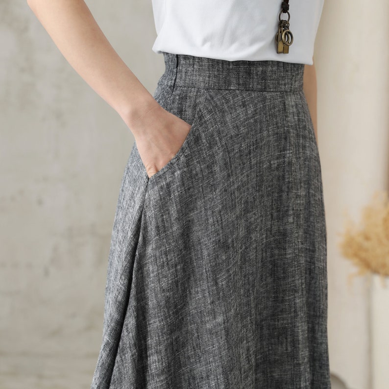 Long Linen Skirt, Grey Linen Maxi Skirt with pockets, A Line Full Skirt, Women's Summer Autumn Skirt, Minimalist skirt, Custom skirt 2822 image 6