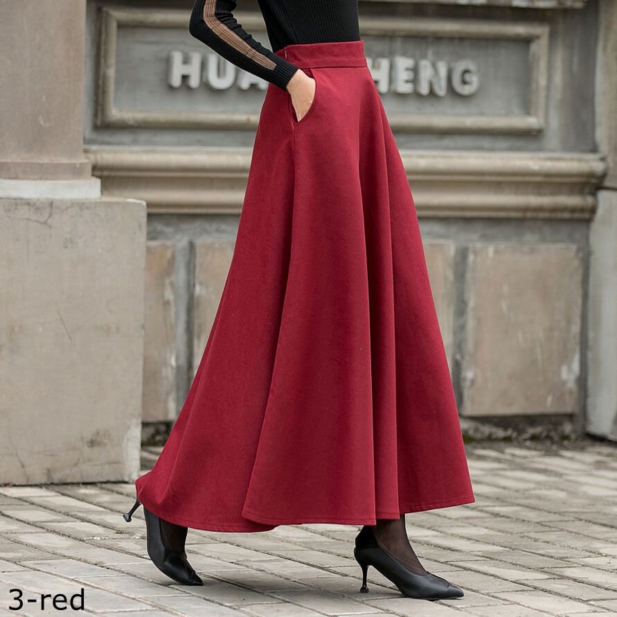 Brown Wool Maxi Skirt Women, High Waist Flared Skirt, Warm